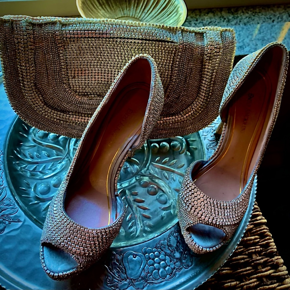 Gorgeous rhinestone pumps
fully encrusted with matching purse. - size 8 1/2 - Picture 3 of 16